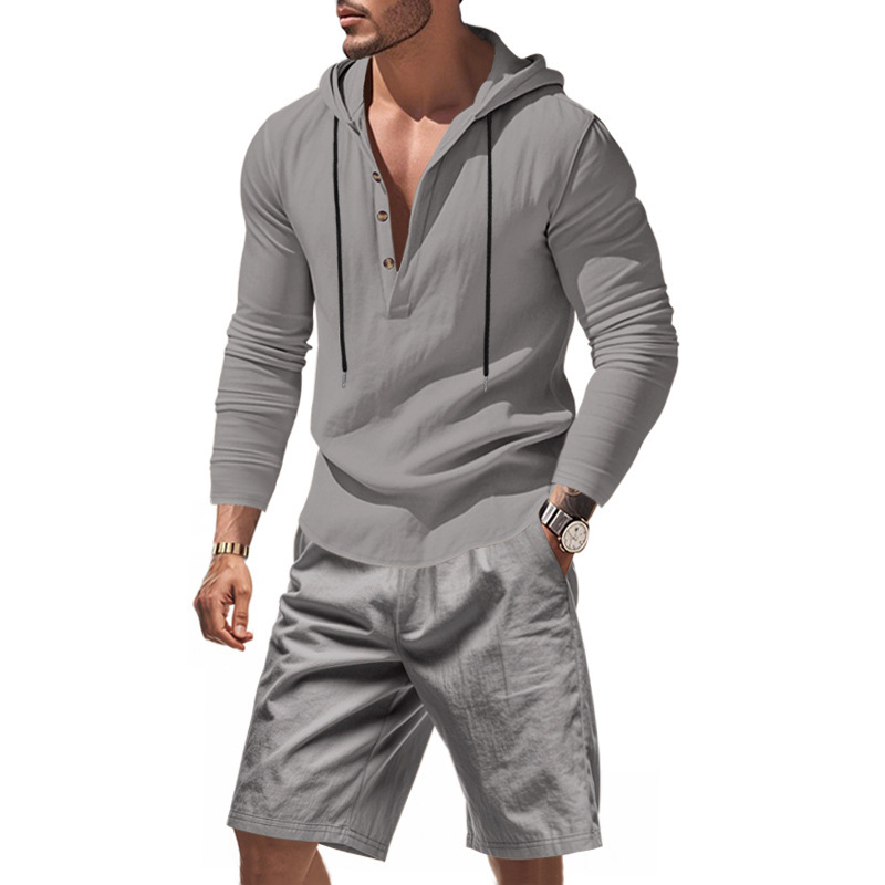 Linen Shorts Men - Setelan Linen Pria 2 Potong, Atasan