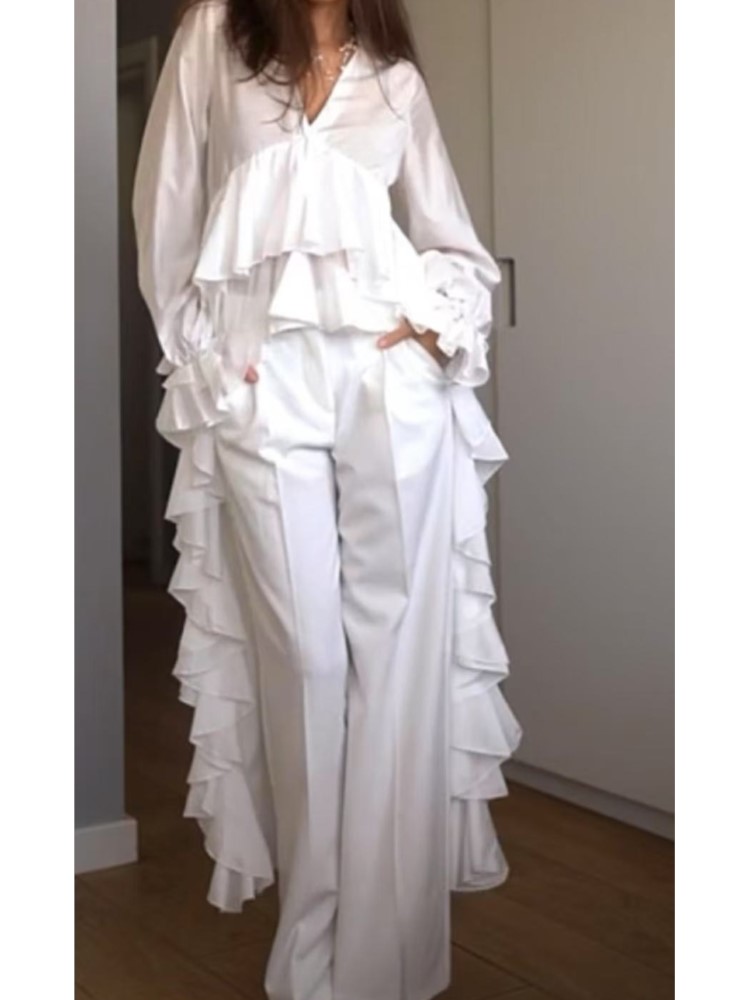 Summer Clothing Holiday - Atasan Kemeja Panjang Ruffle Modis untuk