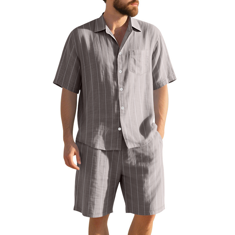 Linen Shorts Men - Setelan Linen Musim Panas Pria, Kemeja