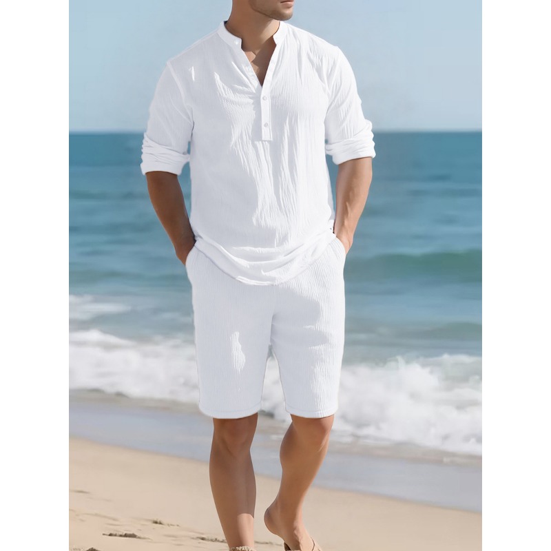 Linen Shorts Men - Setelan Dua Potong Linen Putih Pria,