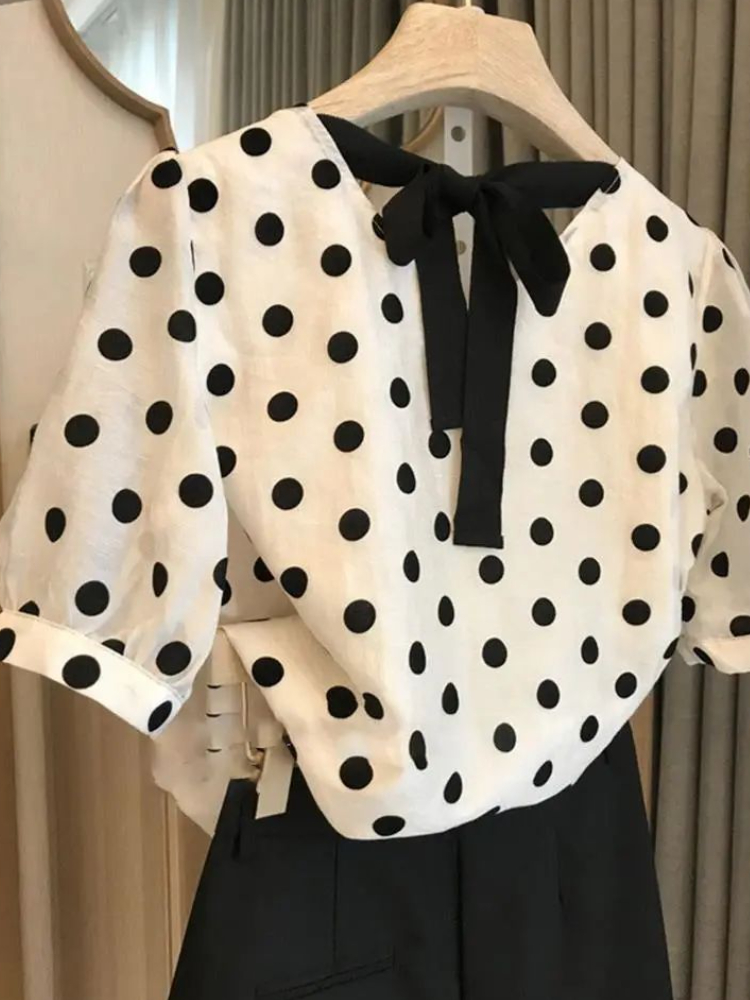 Blus Polka Dot wanita elegan m - Summer Clothing Holiday ulasan dan harga
