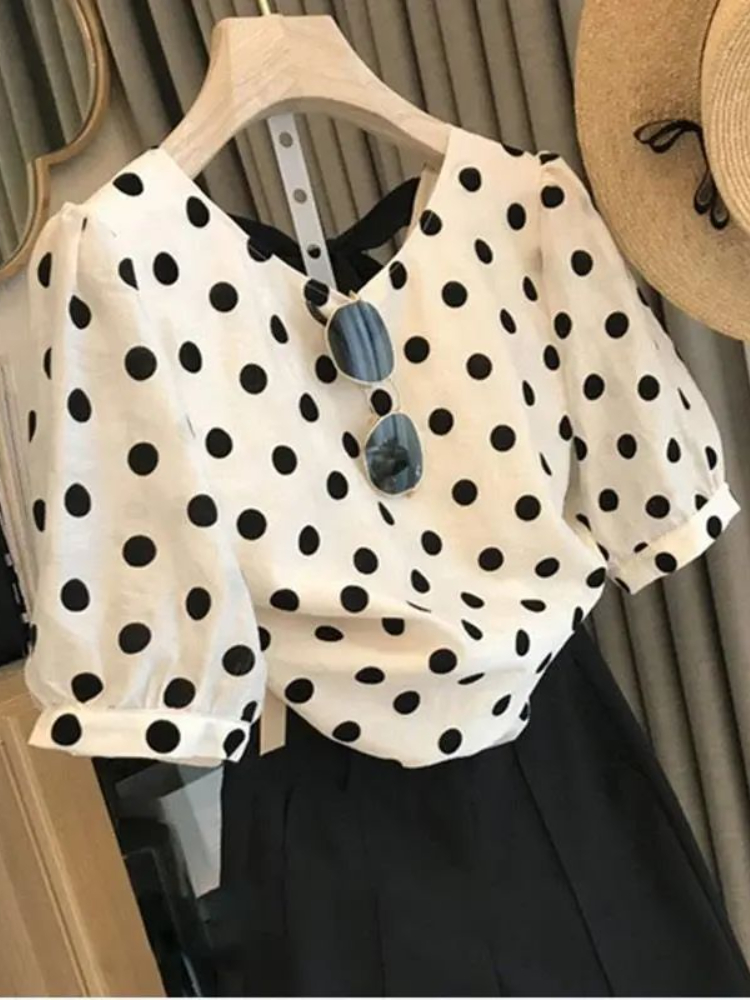 Blus Polka Dot wanita elegan m - Summer Clothing Holiday ulasan dan harga