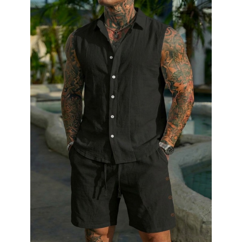 Setelan Linen 2 Potong Pria Ta - Linen Shorts Men ulasan dan harga