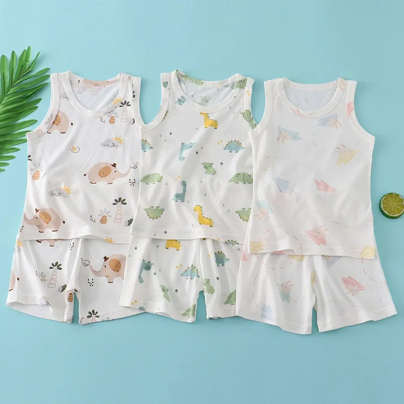 Setelan Rompi Katun Bambu Anak - Summer Clothing Newborn ulasan dan harga