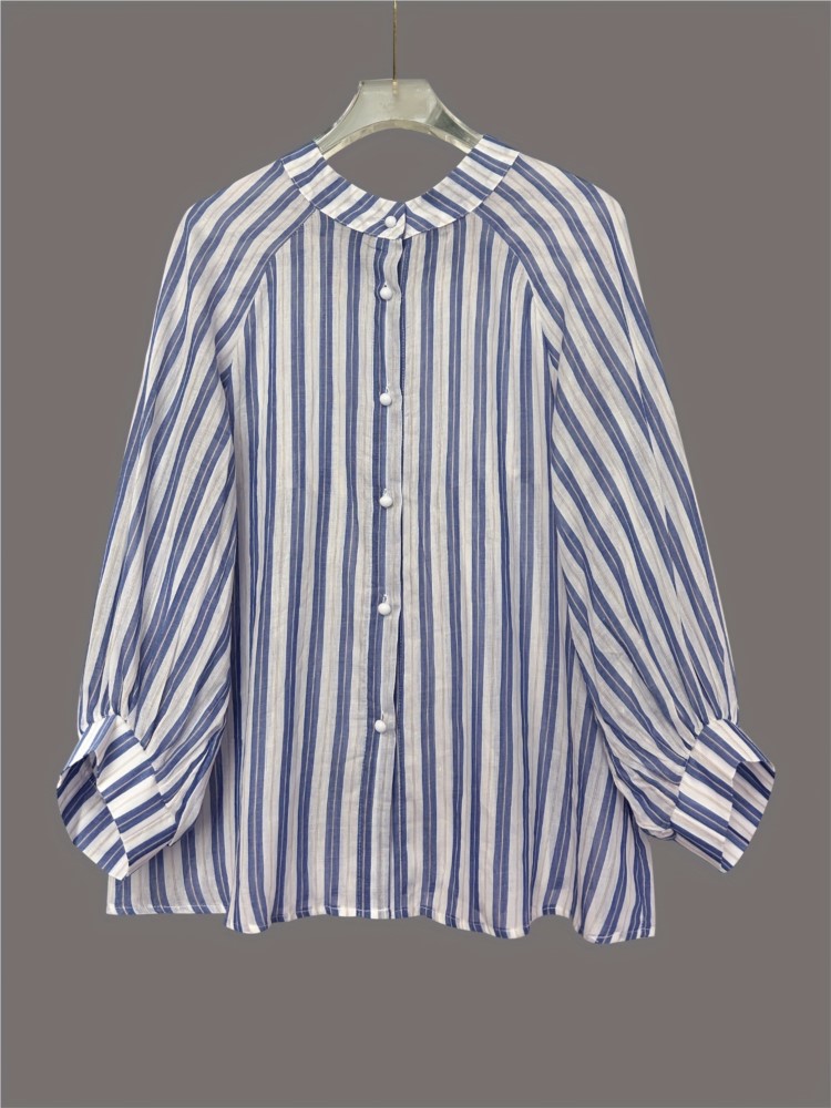 Kemeja Wanita Kasual Bergaris, - Summer Clothing Holiday ulasan dan harga