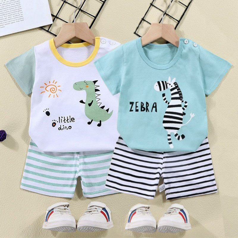 Kaus Katun + Celana Pendek Set - Summer Clothing Newborn ulasan dan harga