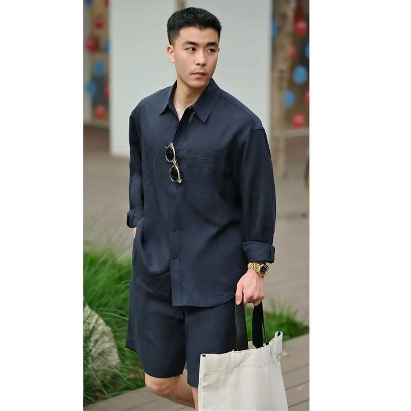 Set Kasual Musim Panas Kemeja  - Linen Shorts Men ulasan dan harga