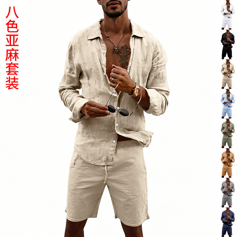 Setelan Kemeja Cardigan Kancin - Linen Shorts Men ulasan dan harga