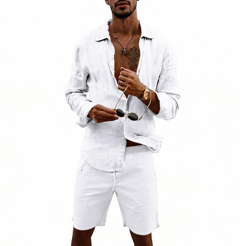 Setelan Kemeja Cardigan Kancin - Linen Shorts Men ulasan dan harga