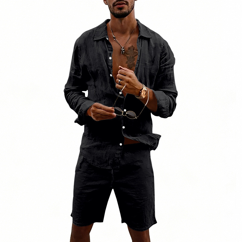 Setelan Kemeja Cardigan Kancin - Linen Shorts Men ulasan dan harga