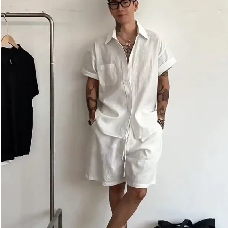 Setelan Linen Katun Pria 2 Pot - Linen Shorts Men ulasan dan harga