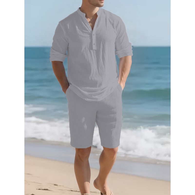 Setelan Dua Potong Linen Putih - Linen Shorts Men ulasan dan harga