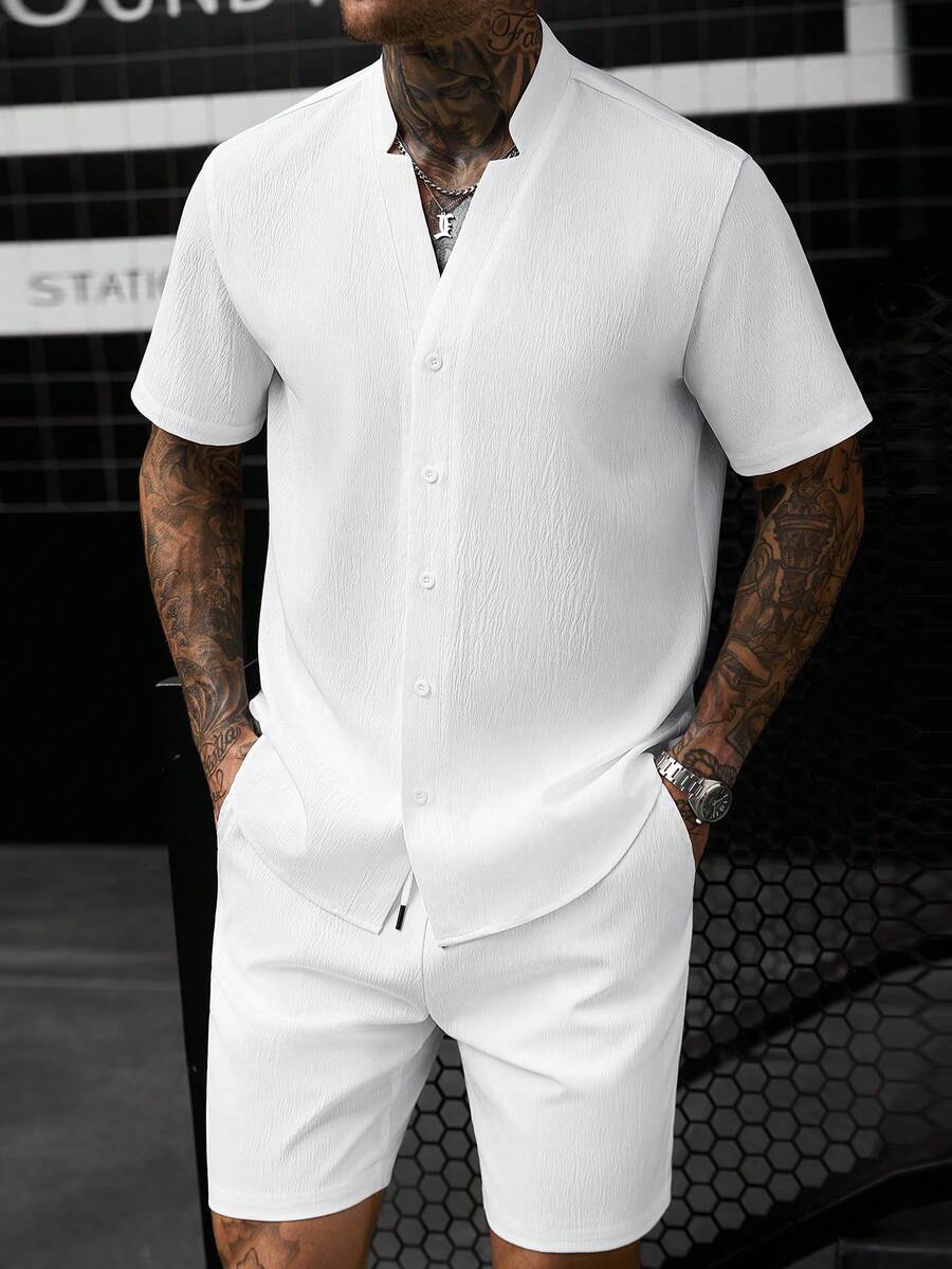 Set Kemeja Lengan Pendek Libur - Linen Shorts Men ulasan dan harga