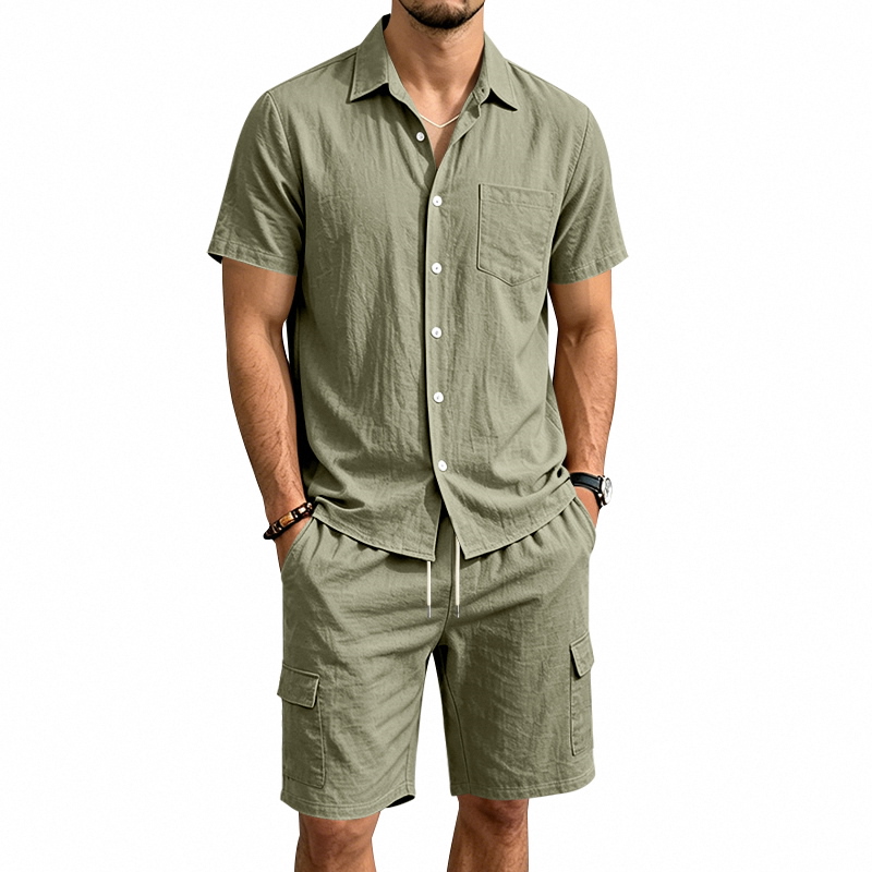Setelan Linen Amerika Musim Pa - Linen Shorts Men ulasan dan harga