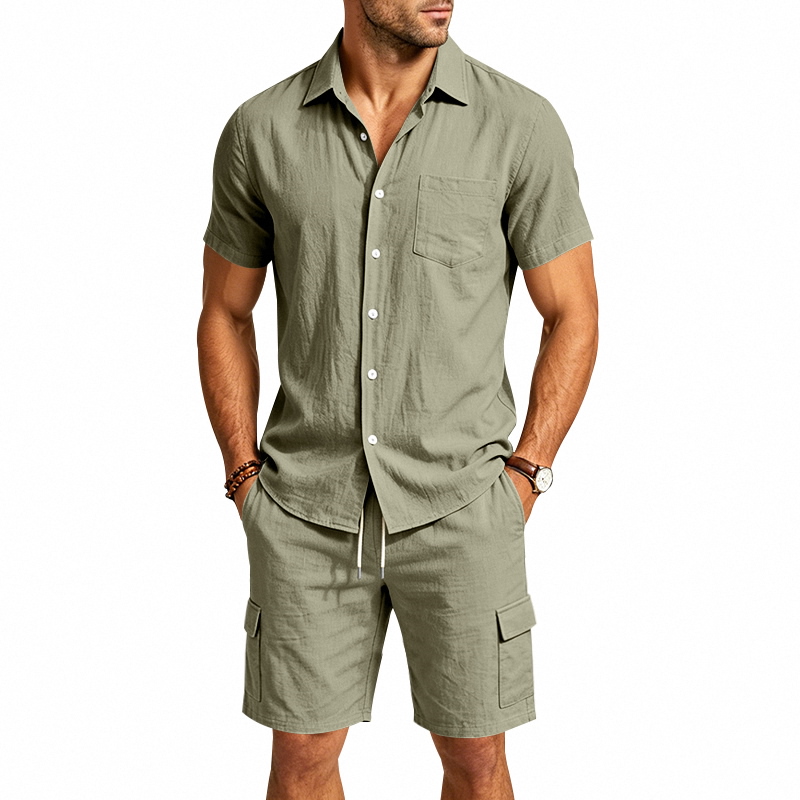Setelan Linen Amerika Musim Pa - Linen Shorts Men ulasan dan harga