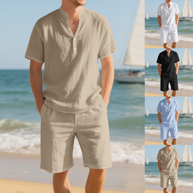 Setelan Pria Dua Potong Kemeja - Linen Shorts Men ulasan dan harga