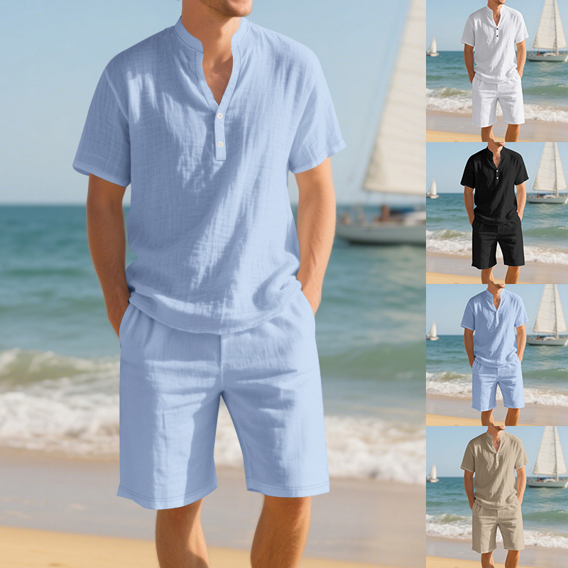 Setelan Pria Dua Potong Kemeja - Linen Shorts Men ulasan dan harga